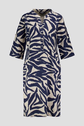 Robe beige clair en lin à imprimé bleu foncé de Signature pour Femmes