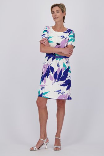 Robe écrue à imprimé feuillage bleu-violet  de Claude Arielle pour Femmes