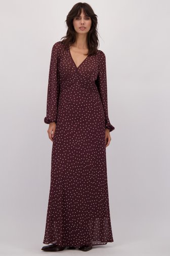 Le devant de Robe longue brune à motif pois de Louise pour Femmes