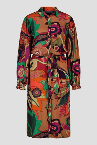 Robe longue camel à imprimé coloré de Geisha pour Femmes