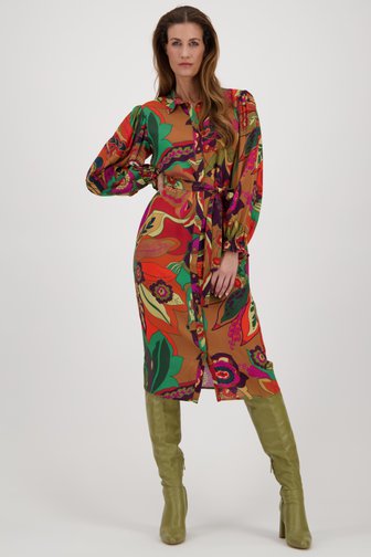 Robe longue camel à imprimé coloré de Geisha pour Femmes