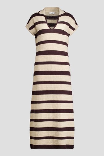 Le devant de Robe longue en maille à rayures beige et brunes de Louise pour Femmes