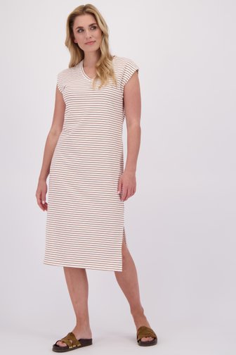 Le devant de Robe midi à rayures blanc-chocolat de Liberty Loving nature pour Femmes