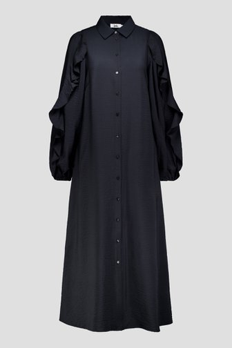 Le devant de Robe noire à volants de Louise pour Femmes