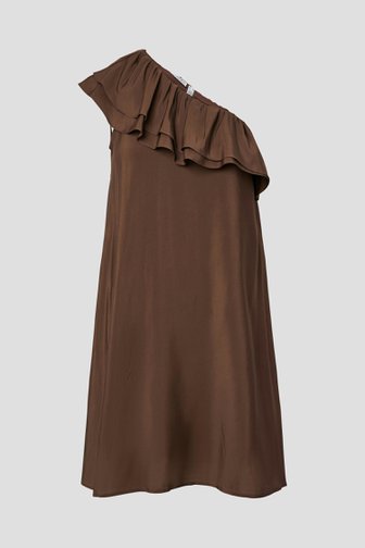 Le devant de Robe one-shoulder brun foncé avec volant de Pieces pour Femmes