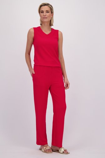 Voorkant van Rode broek met structuur en elastische taille door Claude Arielle voor Dames