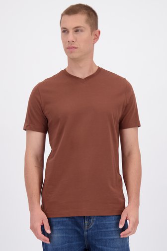Voorkant van Roestbruin katoenen T-shirt met V-hals door Liberty Island voor Heren