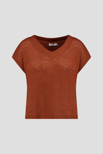 Voorkant van Roestbruin T-shirt met V-hals  door Liberty Loving nature voor Dames