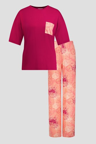 Voorkant van Rood-roze pyjamaset met balderprint door Liberty Island voor Dames