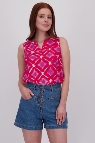 Rood topje met paars-witte aquarelprint van Libelle voor Dames