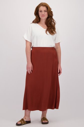 Voorkant van Roodbruine midi-rok met elastische taille door Kaffe Curve voor Dames