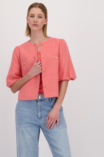 Voorkant van Roze bouclé vest met korte mouwen door More & More voor Dames