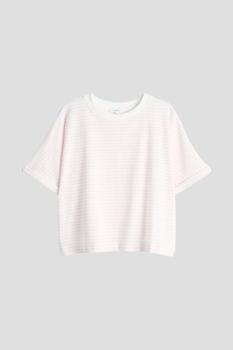 Voorkant van Roze gestreept T-shirt met korte mouwen door Opus voor Dames