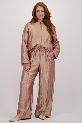 Voorkant van Roze glanzende broek met wijde pijpen door Yest Curve voor Dames