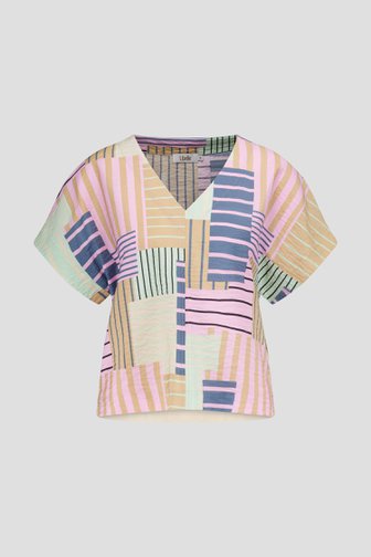 Voorkant van Roze-groene blouse met korte mouwen door Libelle voor Dames