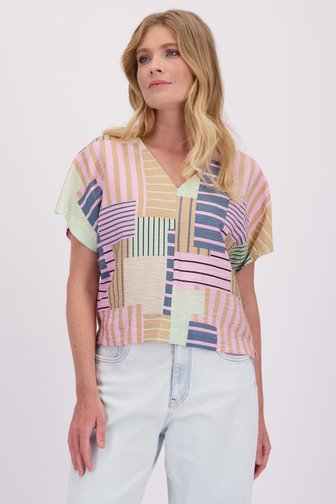 Voorkant van Roze-groene blouse met korte mouwen door Libelle voor Dames