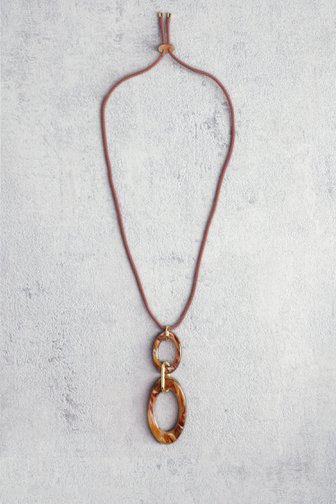 Voorkant van Roze ketting met bruine ovale hangers door Liberty Island voor Dames