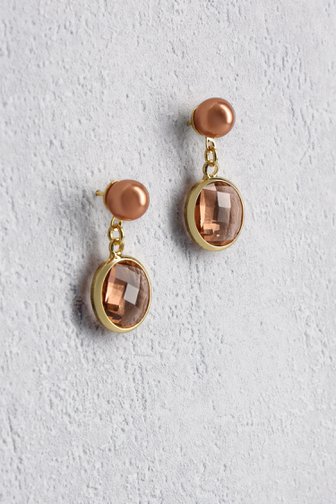 Voorkant van Roze pareloorbellen met ronde hanger door Liberty Island voor Dames