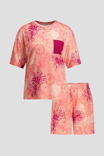 Voorkant van Roze pyjamaset met bladerprint door Liberty Island voor Dames