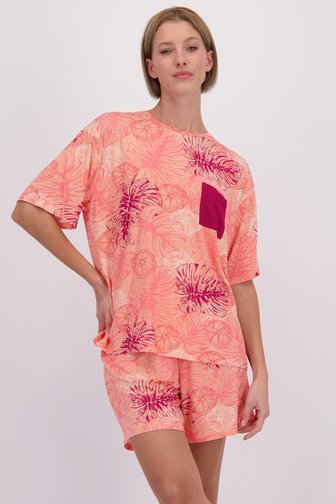 Voorkant van Roze pyjamaset met bladerprint door Liberty Island voor Dames