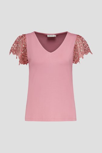 Roze T-shirt met gehaakte kapmouwtjes  van D'Auvry voor Dames