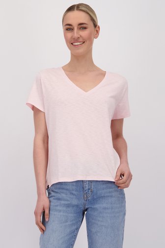 Voorkant van Roze T-shirt met korte mouwen en V-hals door Superdry voor Dames