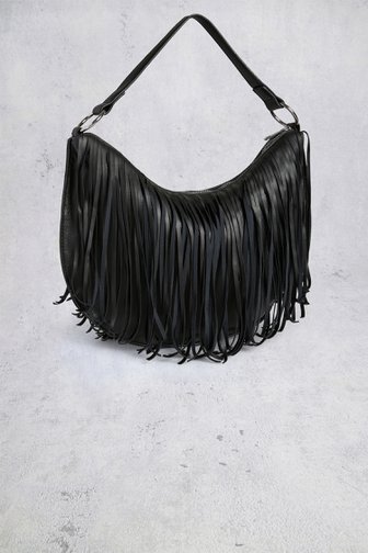 Le devant de Sac à bandoulière noir à franges de Pieces pour Femmes