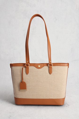 Sac à bandoulière tressé beige et marron. de Hexagona pour Femmes