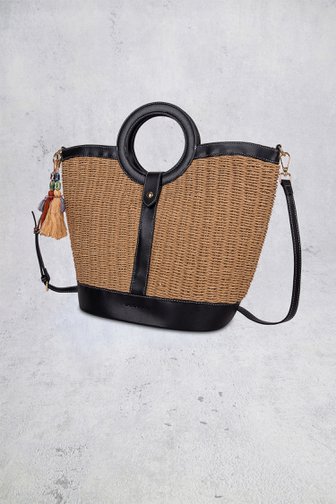 Le devant de Sac à main brun tressé avec détails bleu foncé de Laurent David pour Femmes