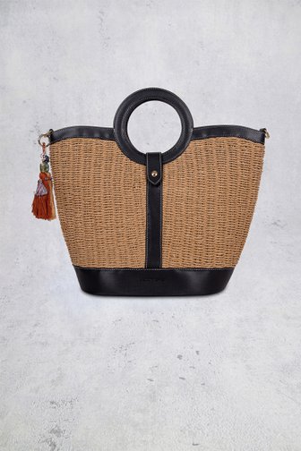 Le devant de Sac à main brun tressé avec détails bleu foncé de Laurent David pour Femmes