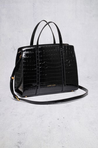 Le devant de Sac à main noir à motif crocodile de Laurent David pour Femmes