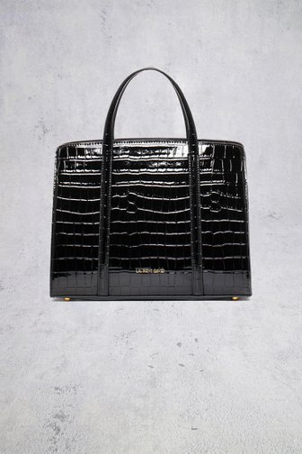 Le devant de Sac à main noir à motif crocodile de Laurent David pour Femmes