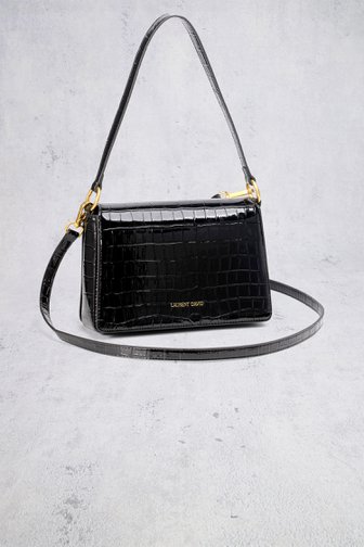 Le devant de Sac à main noir à structure crocodile de Laurent David pour Femmes
