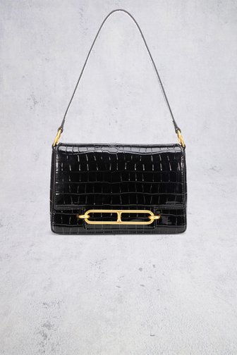 Le devant de Sac à main noir à structure crocodile de Laurent David pour Femmes