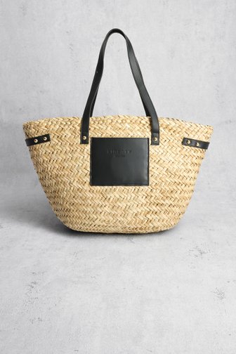 Sac à main tissé noir - beige