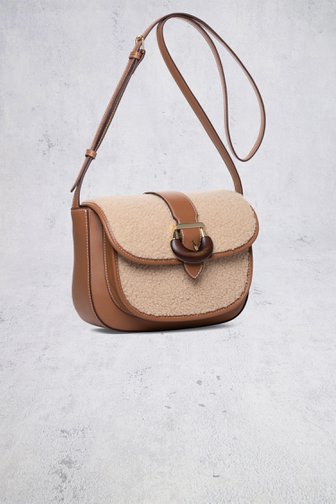 Le devant de Sac bandoulière beige en teddy  de Laurent David pour Femmes