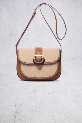Le devant de Sac bandoulière beige en teddy  de Laurent David pour Femmes