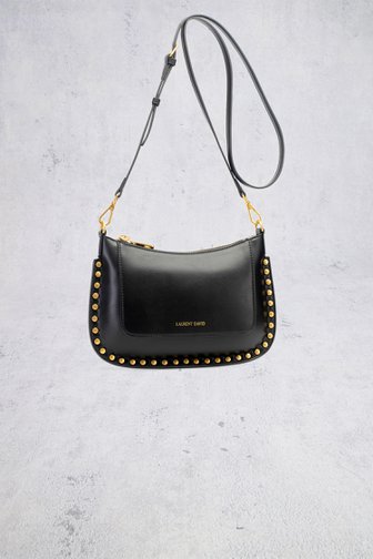 Le devant de Sac bandoulière noir à clous dorés de Laurent David pour Femmes