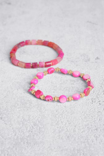 Set de 2 bracelets avec perles fuchsia de Liberty Island pour Femmes