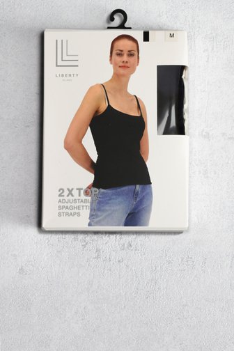 Le devant de Set de tops noir et blanc à bretelles réglables de Liberty Island pour Femmes