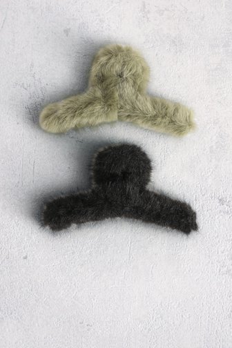 Liberty Island Set van 2 faux fur haarspelden - Groen en zwart