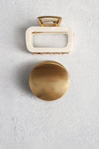 Voorkant van Set van 2 haarspelden – Goud en ecru door Liberty Island voor Dames