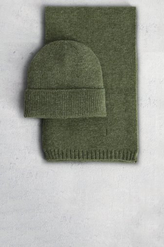 Voorkant van Set van groene sjaal en muts door Liberty Island voor Heren