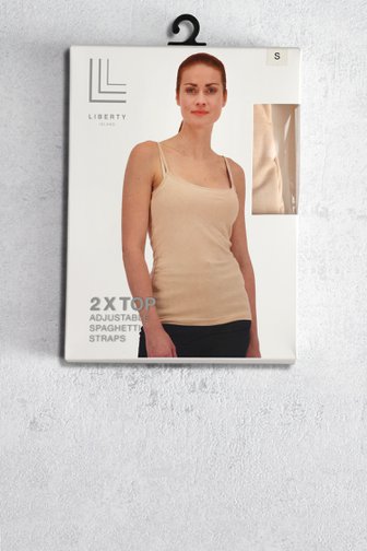 Voorkant van Set van twee beige topjes met spaghettibandjes door Liberty Island voor Dames