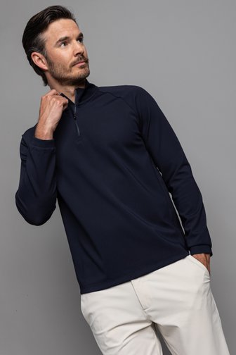 Le devant de Shirt de golf bleu à avec fermeture zippée de Dansaert Golf Club pour Hommes