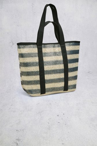 Le devant de Shopper tissé à rayures en noir et feuille dorée. de Pieces pour Femmes