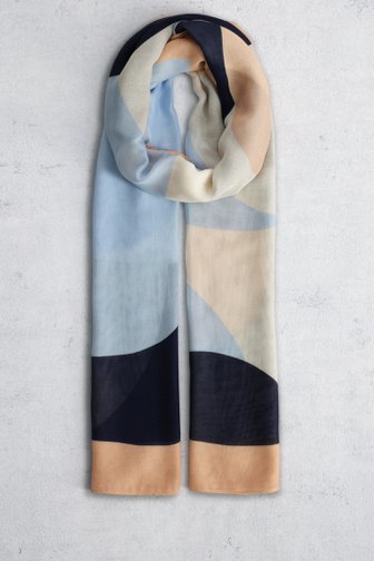 Voorkant van Sjaaltje met beige-blauwe grafische print door Liberty Island voor Dames