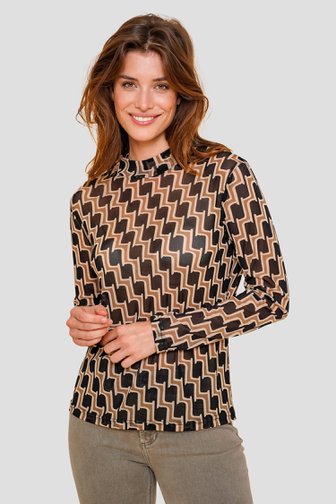 Voorkant van Souspull in mesh met beige-bruine print door Geisha voor Dames