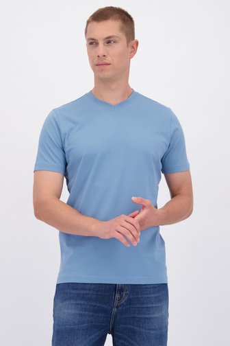 Voorkant van Staalblauw katoenen T-shirt met V-hals door Liberty Island voor Heren