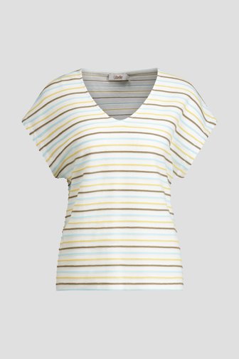Le devant de T-shirt à rayures bleues et jaunes de Libelle pour Femmes